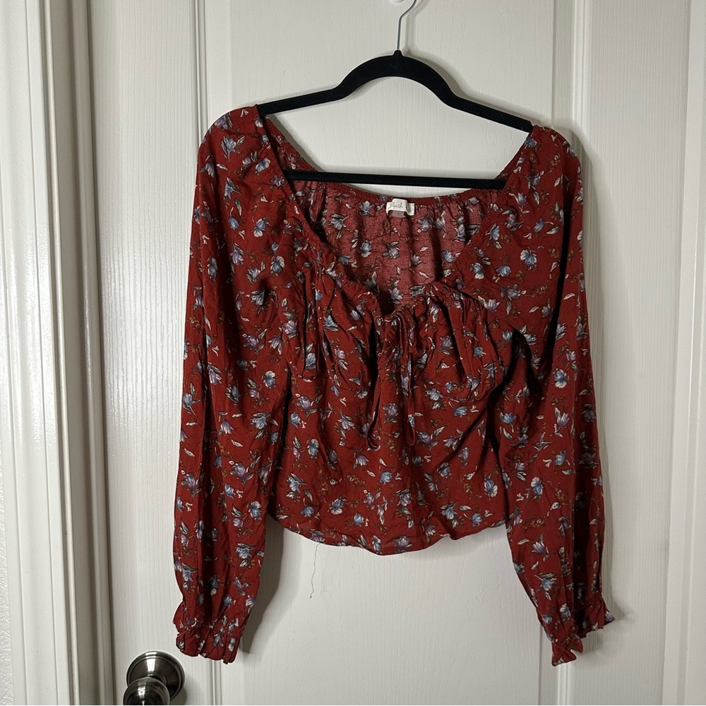 Blush J Floral Babydoll Tie-Front Peasant Blouse